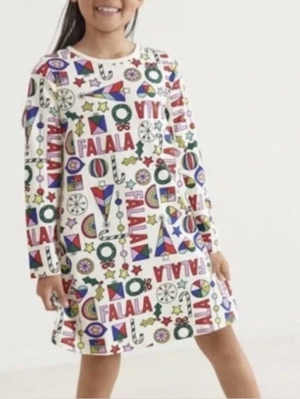 Hanna Andersson "Falala" Christmas Holiday Long Sleeve Print Dress girls size 10